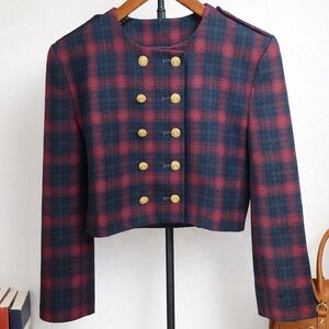 UNIONBAY Navy and Burgundy Plaid Blazer